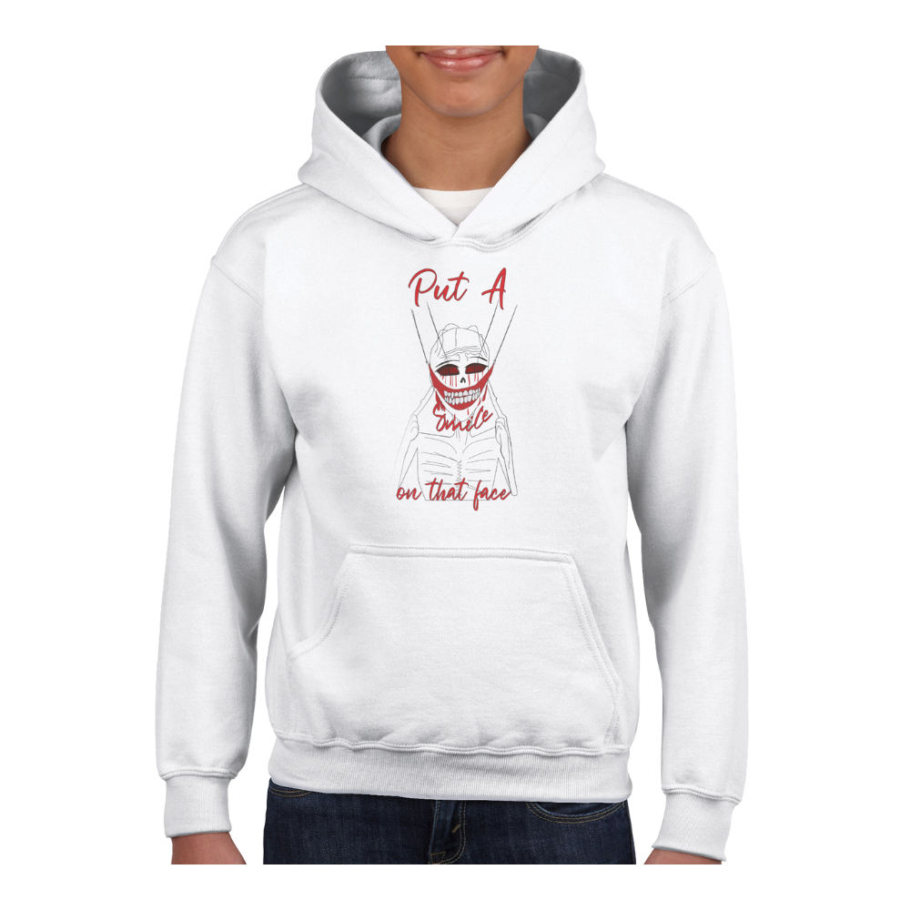 Classic Kids Pullover Hoodie with the message "Put A Smile On That Face"