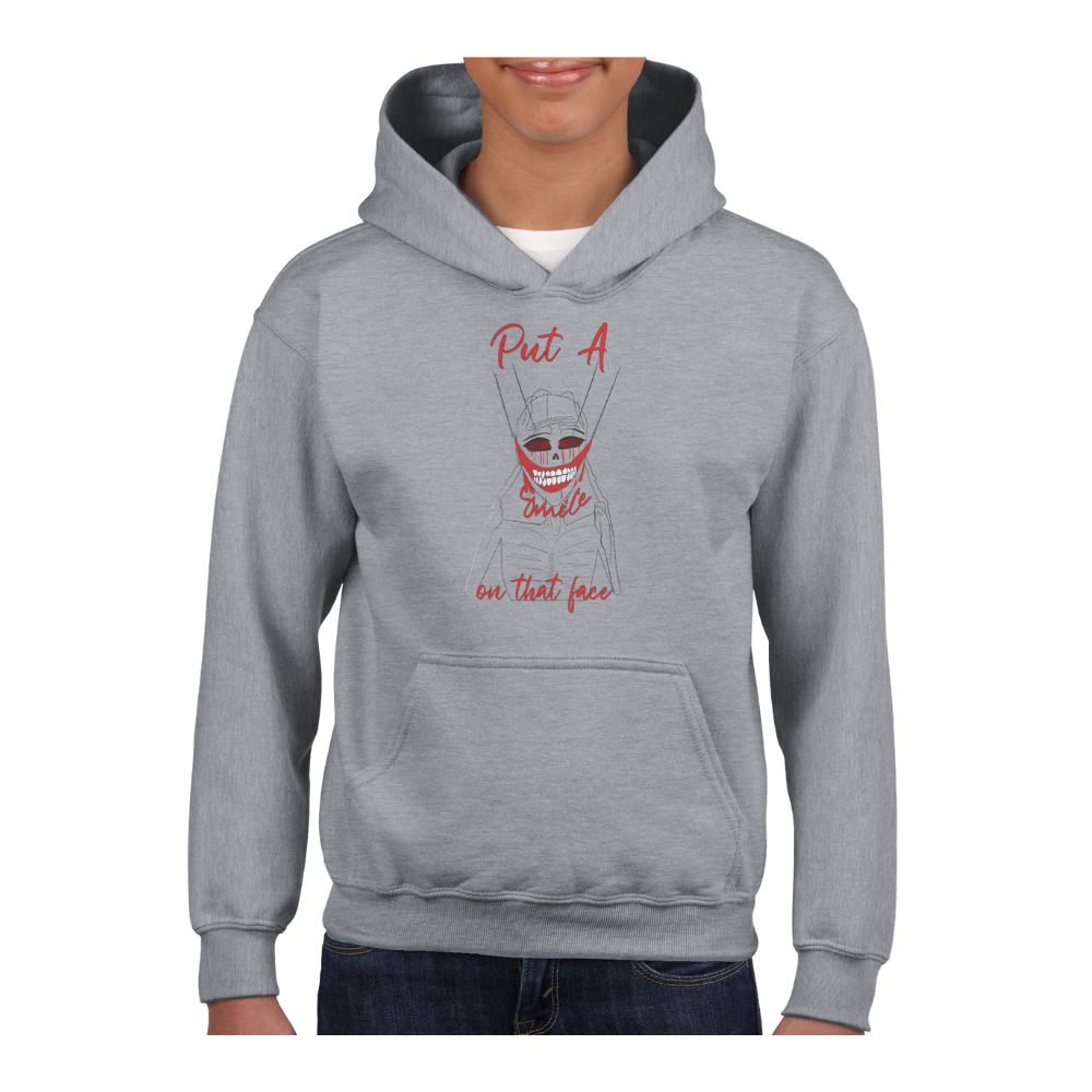 Classic Kids Pullover Hoodie with the message "Put A Smile On That Face"