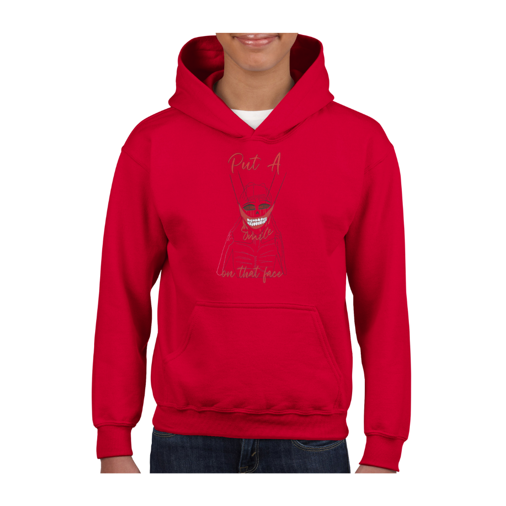 Classic Kids Pullover Hoodie with the message "Put A Smile On That Face"