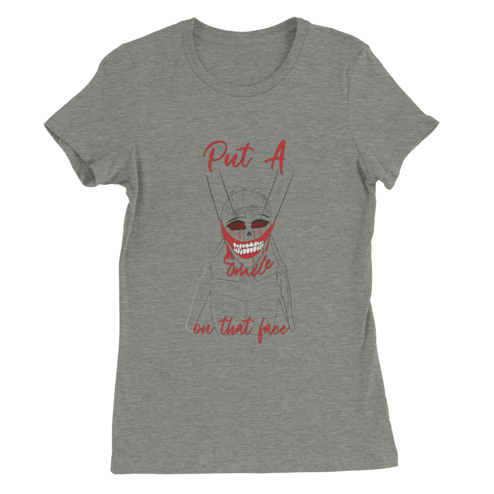 Premium Women's Crewneck T-shirt with message "Put a Smile on that face"